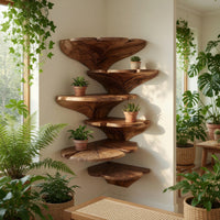 Solid Wood Corner Shelf Farmhouse Leaf Shape Bathroom Wall Decor Display, view 8
