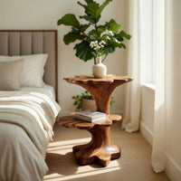 Solid Wood Nightstand Artistic Two Tier Sculptural Base Bedroom, view 8