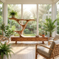 Wooden Floating Tv Stand With Side Branch Shaped Storage For Living, view 8