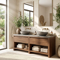 Solid Wood Bathroom Vanity Luxury With Open Shelf Storage, view 8