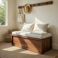Solid Wood Entryway Storage Bench Coastal Living Room, view 8