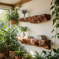 Solid Wood Natural Wood Floating Shelves Artistic Sculptural Shelf Living Room, view 8