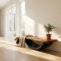 Handcrafted Wooden Bench With Unique Undulating Form For Living Room, view 8