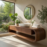 Solid Wood Bathroom Vanity Wall Mounted With Drawers, view 8