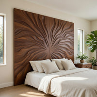 Solid Wood Headboard Abstract Flowing Grain Modern Minimalist Bedroom, view 8