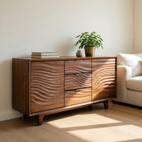 Solid Wood Sideboard With Wave Carving Minimalist Home, view 8