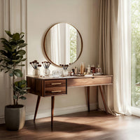 Solid Wood Dressing Table Mid Century Modern Vanity Desk With Drawers, view 8
