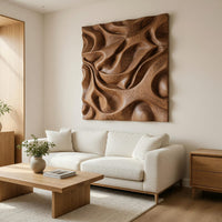 Sculpted Dune Curves, Square Walnut Wall Relief, view 8 — view 8