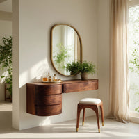 Solid Wood Dressing Table Minimalist Wall Mounted Vanity With Drawer Sunlit, view 8