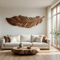 Hand-Carved Feather Relief, Barb by Barb in Solid Wood, view 8 — view 8