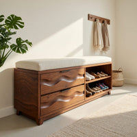 Solid Wood Shoe Storage Bench Japandi Cabinet Entryway Mudroom Nook Placement, view 8