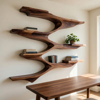 Solid Wood Wall Mounted Shelf Mid Century Living Room Space, view 8