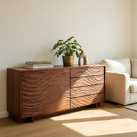 Solid Wood Sideboard With Sculpted Wave Doors Modern, view 8