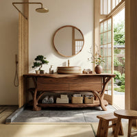 Solid Wood Live Edge Vanity Handmade Sink New Bathroom Setup, view 8