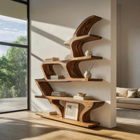 Wave Bookshelf in Solid Hardwood with Live Edge Shelves, view 8