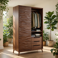 Solid Wood Wardrobe Sculptural With Wave Door Bedroom, view 8