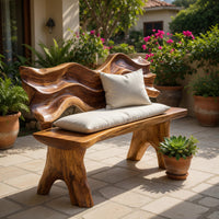 Solid Wood Outdoor Garden Bench Rustic Live Edge Entryway Accent Seating, view 8
