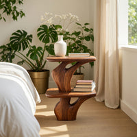 Solid Wood Nightstand Handcrafted Unique Two Tier Design Bedroom, view 8