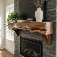 Solid Wood Floating Fireplace Mantel Natural Shelf Entryway, view 8