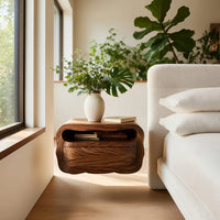 Solid Wood Nightstand Floating With Soft Curves Bedroom, view 8