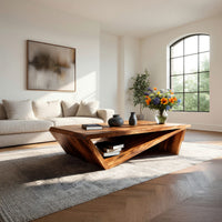 Hand-Cut Faceted Coffee Table with Folded Wood Base, view 8