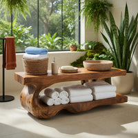 Solid Wood Teak Shower Bench Bath With Storage Shelf Bathroom, view 8