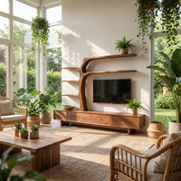 Handcrafted Tv Cabinet With Multi Branch Shelves For Living Room, view 8