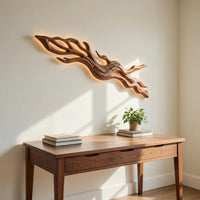 Rustic Wood Wall Light With Undulating Shape For Bedroom Decor, view 8