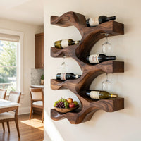 Solid Wood Wine Rack Artistic Natural Modern Kitchen Wall, view 8