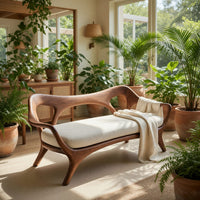 Solid Wood Sofa Statement With Curved Backrest Living, view 8