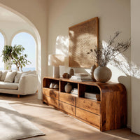 Solid Wood Sideboard Natural With Open Shelf Home, view 8