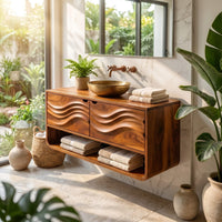Solid Wood Bathroom Vanity Scandinavian Floating With Cabinet Apartment, view 8