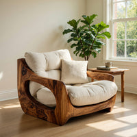 Solid Wood Chair Lounge Seating With Carved Form Living Room, view 8