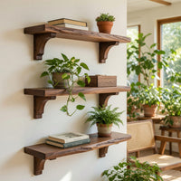 Solid Wood Natural Wood Floating Shelves Mid Century Solid Shelf Xmas, view 8