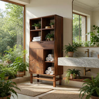 Solid Wood Bathroom Cabinet Curved Display Lake House, view 8