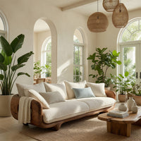 Solid Wood Sofa Farmhouse Curved With Solid Frame Living Room, view 8