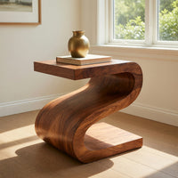 Solid Wood Nightstand Artistic With Undulating Shape Bedroom, view 8