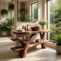 Solid Wood Live Edge Vanity Handcrafted Bathroom Solid With Shelf Modern, view 8