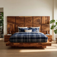 Solid Wood Headboard Minimal Grid Dark Contemporary Bedroom, view 8