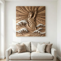 Hand-Carved Statue of Liberty Relief in Solid Walnut, view 8 — view 8