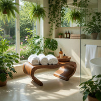 Solid Wood Teak Shower Bench Spa Decor Bathroom, view 8