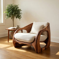 Solid Wood Chair Scandinavian Accent With Curved Form Living Room, view 8