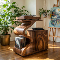 Solid Wood Record Player Stand Sculptural Turntable Audio Lounge, view 8