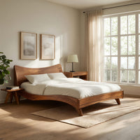 Solid Wood Bed Frame Set Headboard Curved Modern Bedroom, view 8