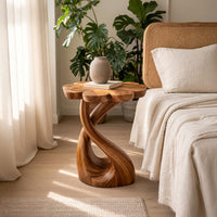 Solid Wood Nightstand Handcrafted With Floral Shaped Tabletop Bedroom, view 8