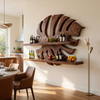 Solid Wood Wine Rack Handcrafted Wall Entryway Beverage Showcase Unit, view 8