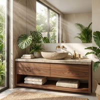 Solid Wood Bathroom Vanity Minimalist Natural Wall Mounted, view 8