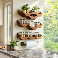 Solid Wood Spice Rack Farmhouse Kitchen Cabinet With Rustic Shelf, view 8