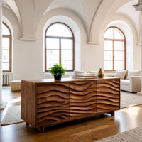 Solid Wood Sideboard With Carved Wave Design Statement Living Space, view 8