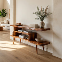Live Edge Media Console, Stepped Shelves, Tapered Legs, view 8